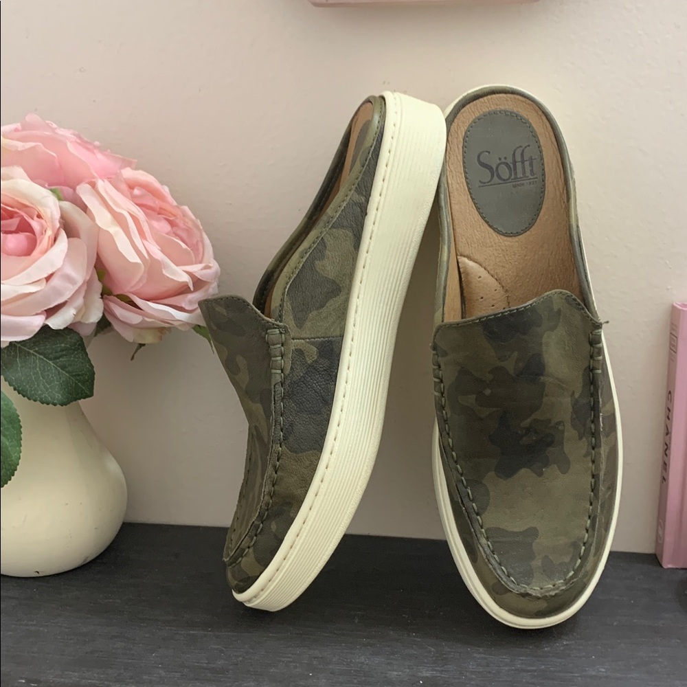 Sofft Somers III Slide Camo Slip-On Leather Sneaker Loafer Mules